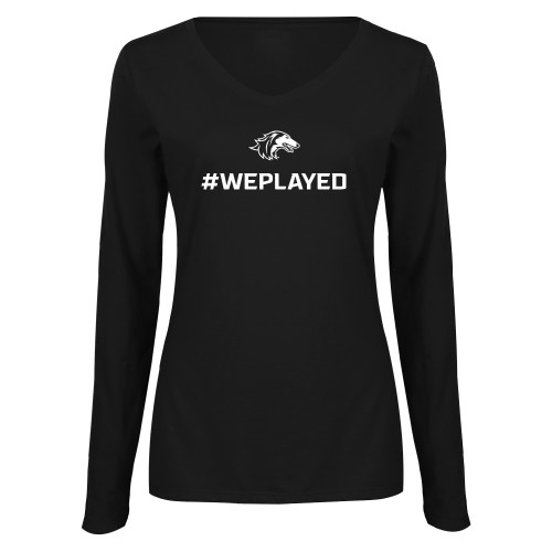 Womens Black Long Sleeve V Neck Tee  - We Played