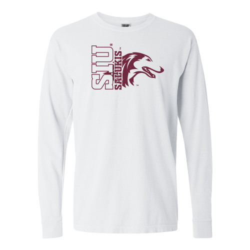  Comfort Colors White Long Sleeve T Shirt - SIU Mascot Behind Text