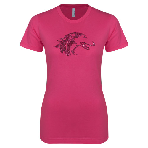  Next Level Womens Fuchsia Boyfriend Tee - Hot Pink Glitter