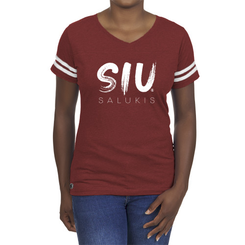  Fall Rush Ladies Maroon 60/40 Football Tee - SIU Brushstroke Salukis