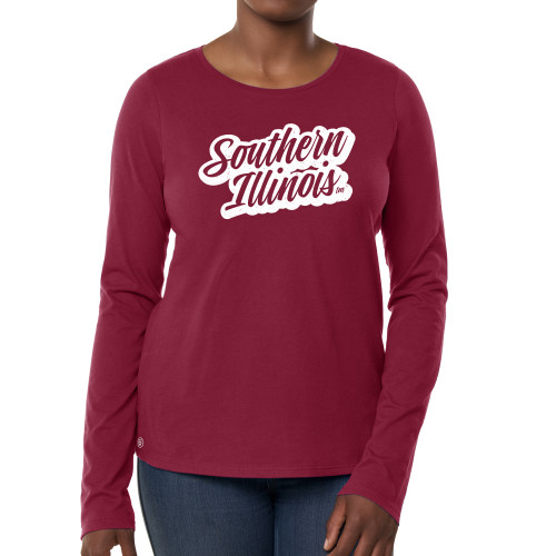  Fall Rush Ladies Maroon Long Sleeve Tee - Southern Illinois Script Shadow