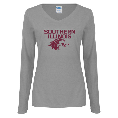  Womens Grey Long Sleeve V Neck Tee  - Southern Illinois