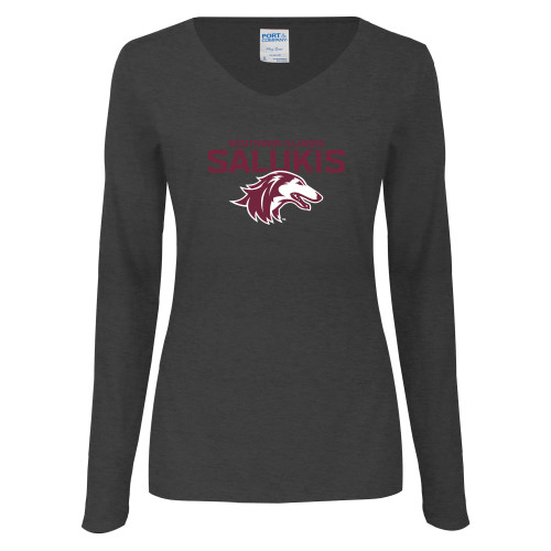  Womens Dark Heather Long Sleeve V Neck Tee  - Southern Illinois Salukis