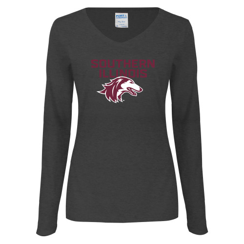  Womens Dark Heather Long Sleeve V Neck Tee  - Southern Illinois