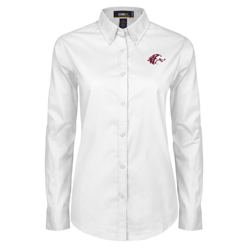  Womens White Twill Button Down Long Sleeve - Saluki