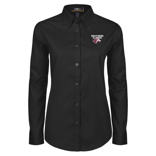  Womens Black Twill Button Down Long Sleeve  - Southern Illinois