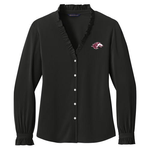  Brooks Brothers Womens Black Long Sleeve Ruffle Collar Blouse - Saluki