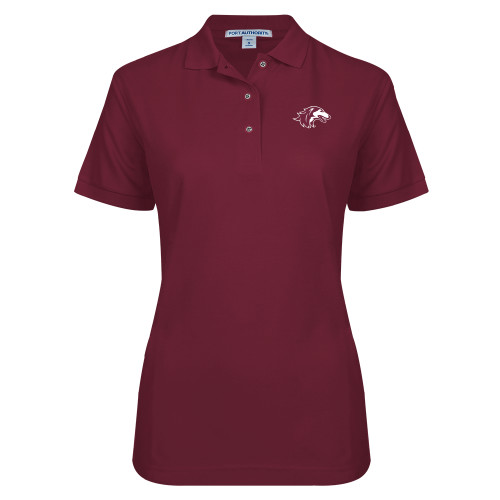  Womens Silk Touch Maroon Pique Polo - Saluki Embroidery