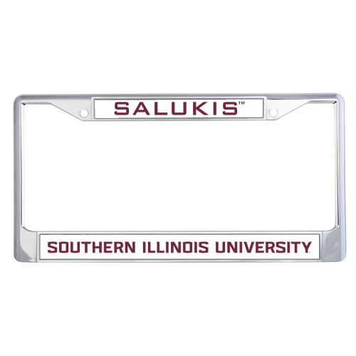  Metal License Plate Frame in Chrome - Southern Illinois University Stacked