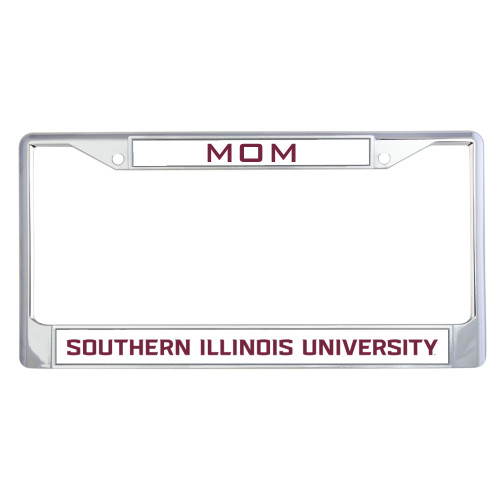  Mom Metal License Plate Frame in Chrome - Southern Illinois University Stacked