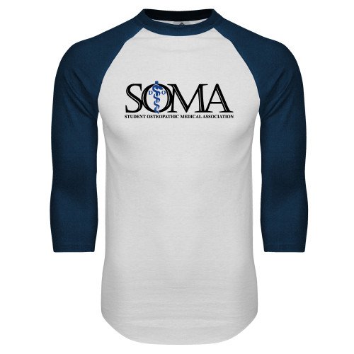  White/Navy Raglan Baseball T Shirt - Primary Mark