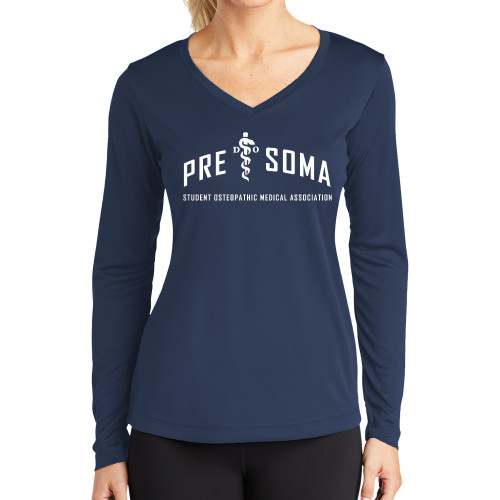  Womens Navy Performance Long Sleeve V Neck Shirt - Arch Pre SOMA