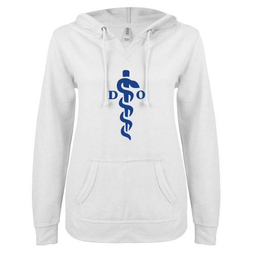  ENZA Womens White V Notch Raw Edge Fleece Hoodie - Medical Logo