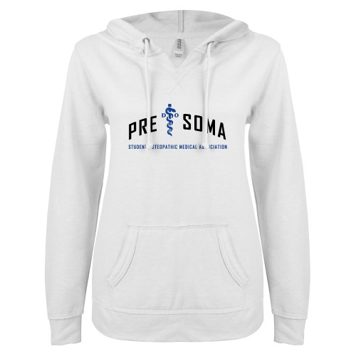  ENZA Womens White V Notch Raw Edge Fleece Hoodie - Arch Pre SOMA