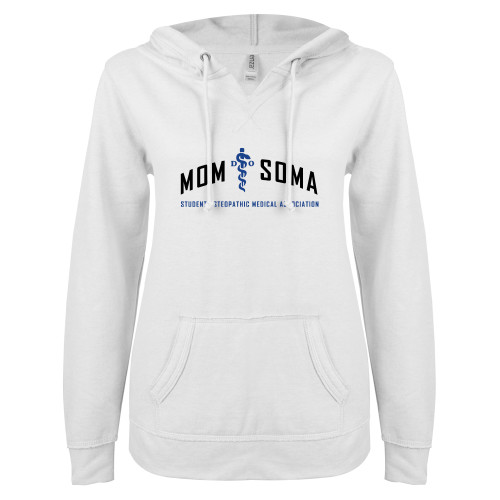  ENZA Womens White V Notch Raw Edge Fleece Hoodie - Arch Mom SOMA
