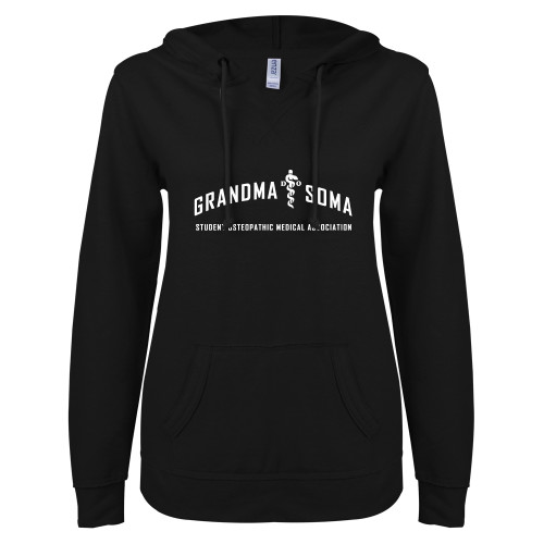  ENZA Womens Black V Notch Raw Edge Fleece Hoodie - Arch Grandma SOMA