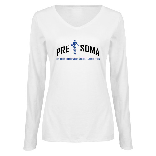  Womens White Long Sleeve V Neck Tee - Arch Pre SOMA