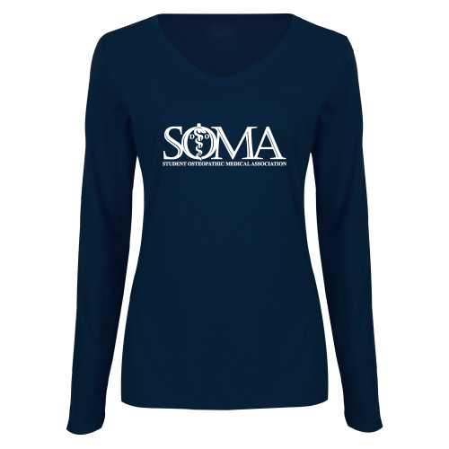  Womens Navy Long Sleeve V Neck Tee - Primary Mark