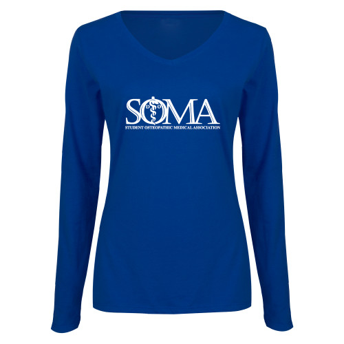  Womens Royal Long Sleeve V Neck Tee  - Primary Mark