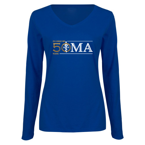  Womens Royal Long Sleeve V Neck Tee  - 50 Years Edition.