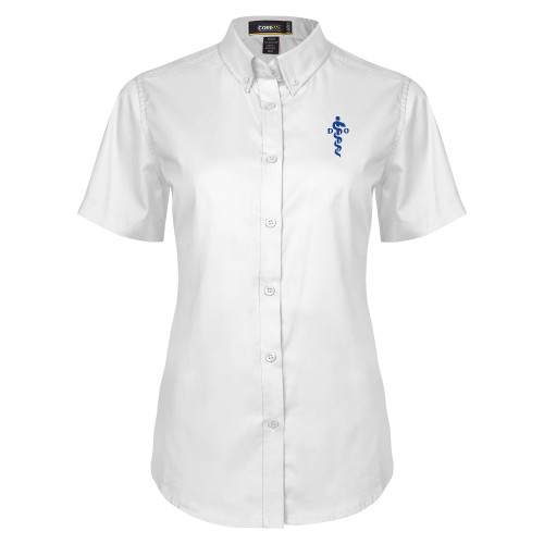  Womens White Twill Button Up Short Sleeve - Medical Logo