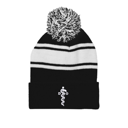  Black/White Two Tone Knit Pom Beanie w/Cuff - Medical Logo