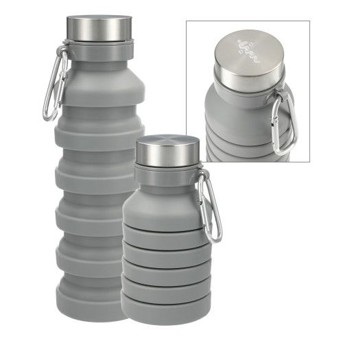  Zigoo Silicone Collapsible Grey Bottle 18oz - Medical Logo Engraved
