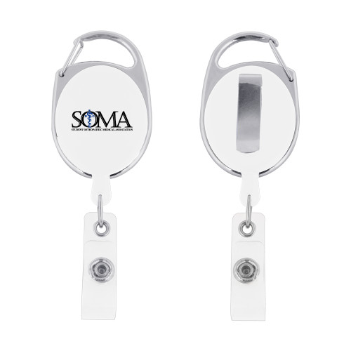  White Oval Retractable Badge Holder w/Clip - Primary Mark
