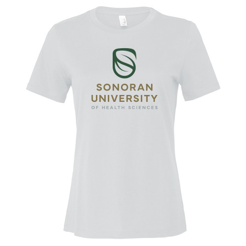  Bella + Canvas Womens White Relaxed Cotton T Shirt - Sonoran Logo Centered