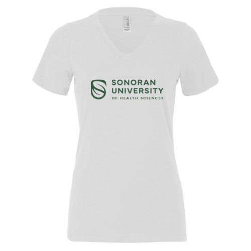  Bella + Canvas Womens White V Neck Cotton T Shirt - Sonoran Logo