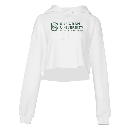  Bella + Canvas Womens White Cropped Fleece Hood - Sonoran Logo