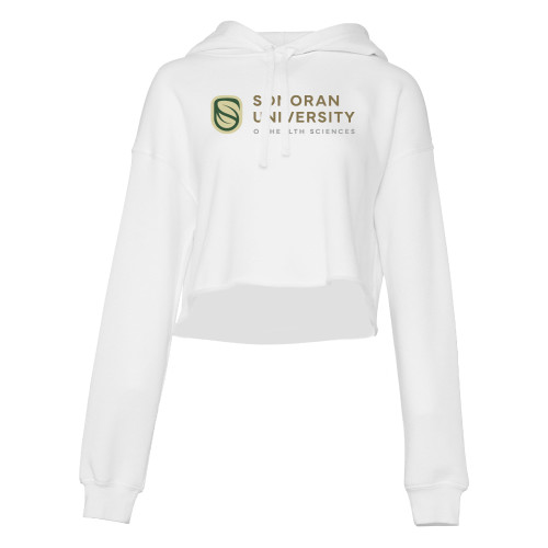  Bella + Canvas Womens White Cropped Fleece Hood - Sonoran Logo