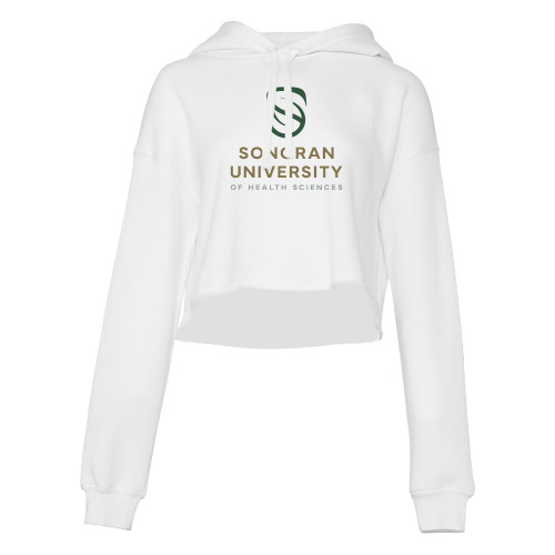 Bella + Canvas Womens White Cropped Fleece Hood - Sonoran Logo Centered