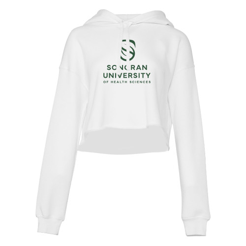  Bella + Canvas Womens White Cropped Fleece Hood - Sonoran Logo Centered