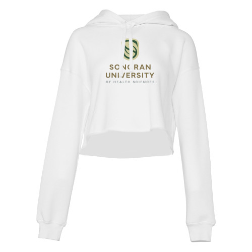  Bella + Canvas Womens White Cropped Fleece Hood - Sonoran Logo Centered