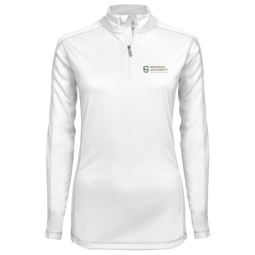  Syntrel Womens White Interlock 1/4 Zip - Sonoran Logo