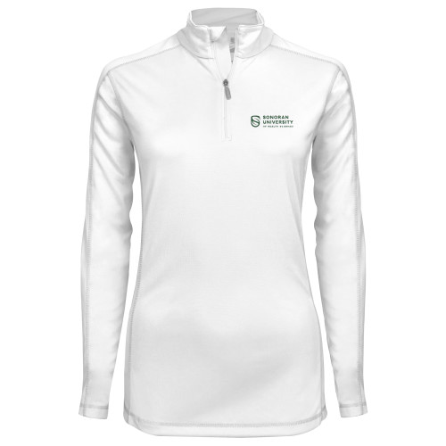  Syntrel Womens White Interlock 1/4 Zip - Sonoran Logo