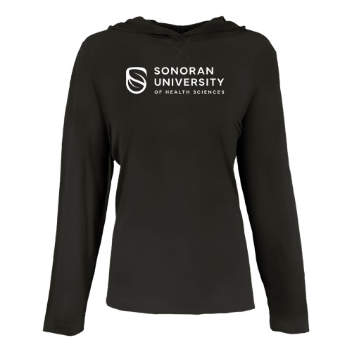  Womens Black Long Sleeve Hooded Tee - Sonoran Logo