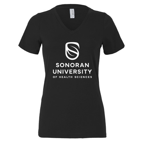  Bella + Canvas Womens Black V Neck Cotton T Shirt - Sonoran Logo Centered