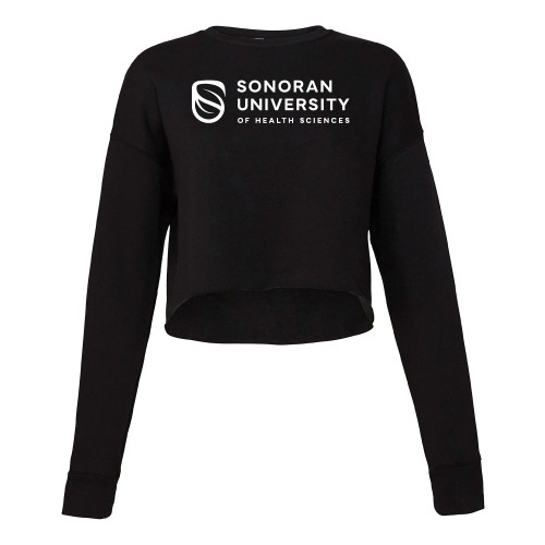  Bella + Canvas Womens Black Cropped Fleece Crew - Sonoran Logo