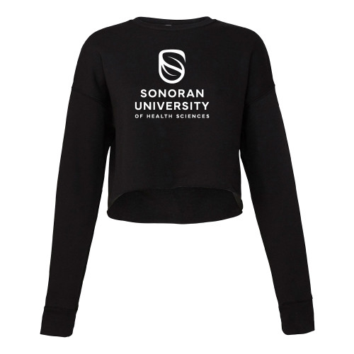  Bella + Canvas Womens Black Cropped Fleece Crew - Sonoran Logo Centered