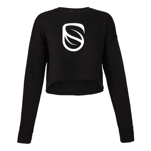  Bella + Canvas Womens Black Cropped Fleece Crew - Icon