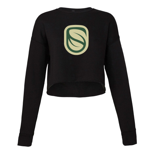  Bella + Canvas Womens Black Cropped Fleece Crew - Icon