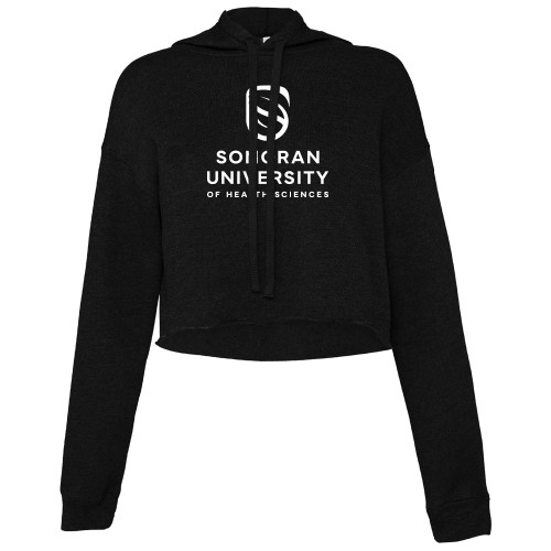  Bella + Canvas Womens Black Cropped Fleece Hood - Sonoran Logo Centered