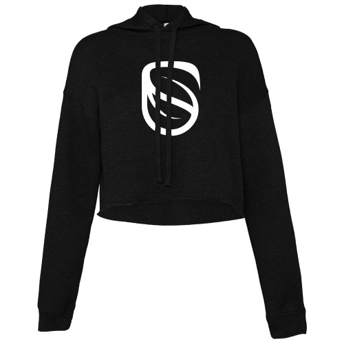  Bella + Canvas Womens Black Cropped Fleece Hood - Icon