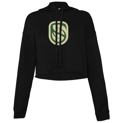  Bella + Canvas Womens Black Cropped Fleece Hood - Icon