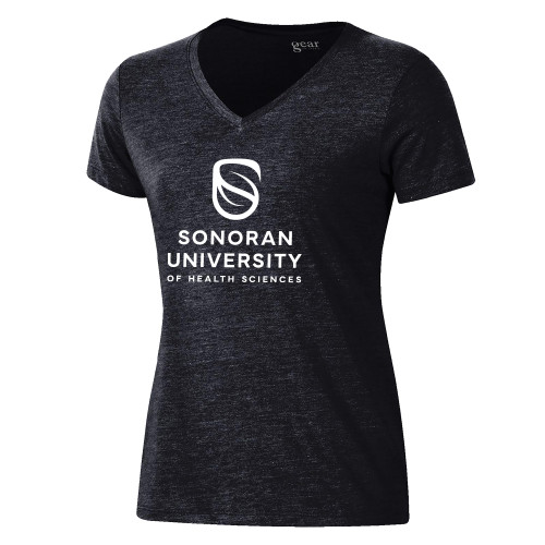  Gear Womens Black Triblend VNeck Tee - Sonoran Logo Centered