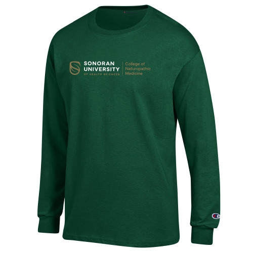  Champion Dark Green Long Sleeve T Shirt - College of Naturopathic Medicine Horizontal