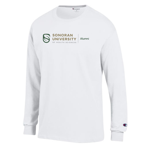  Champion White Long Sleeve T Shirt - Alumni Horizontal