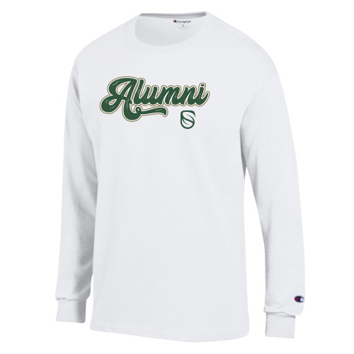  Champion White Long Sleeve T Shirt - Alumni Script